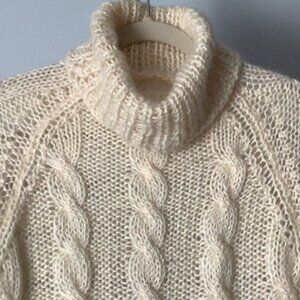 Handknit Mohair Cabled Turtleneck